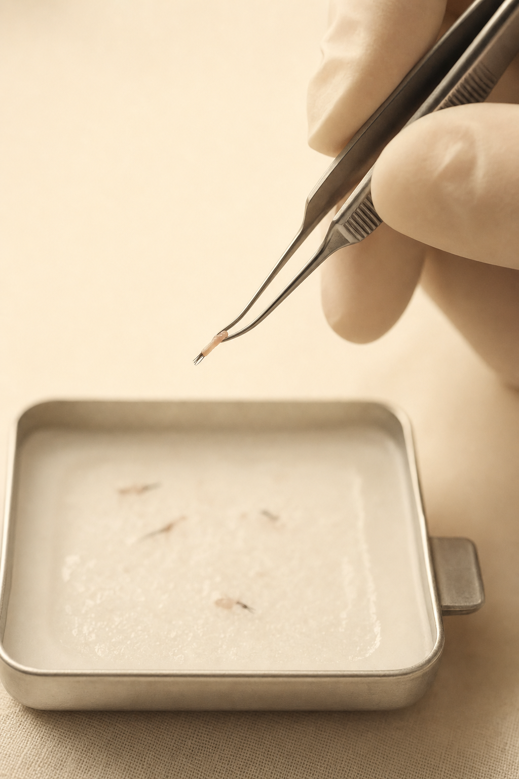 Single FUE graft · prepared for implantation